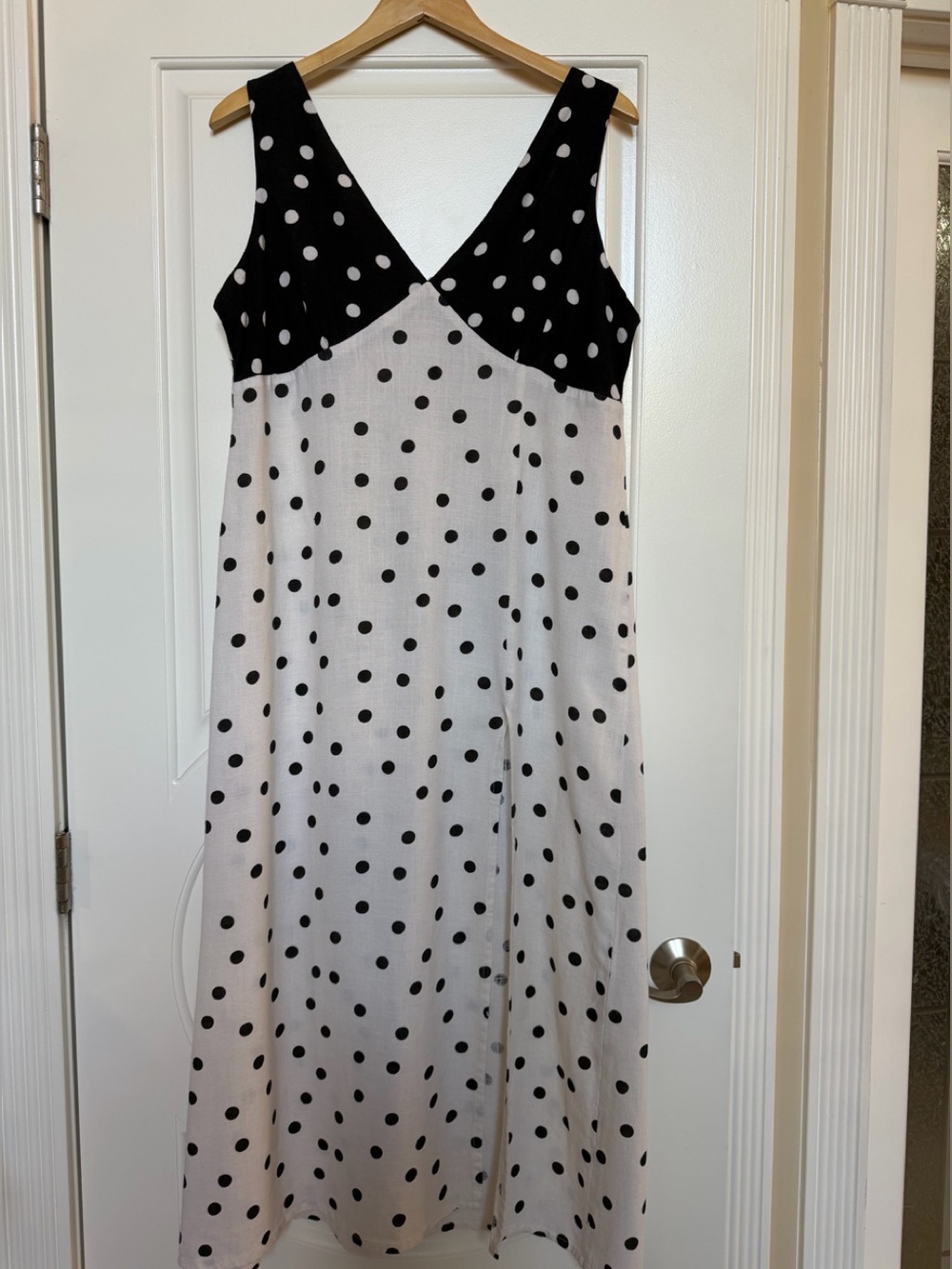 Polka Dot Maxi Dress - Black and White Sleeveless V-Neck